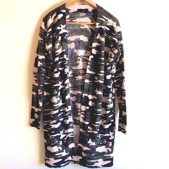 Sanctuary Pink Camo Long line cardigan - Picture 1 of 7